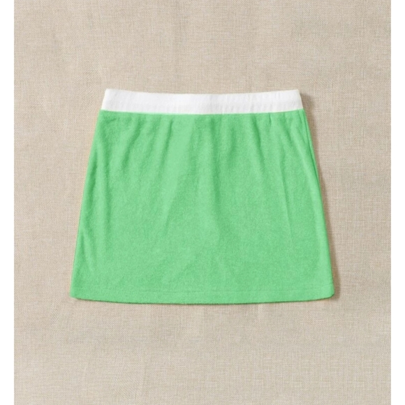 Terry Cloth Mini Skirt With Hibiscus Flower/Tropical Flower Green & White Large - Picture 2 of 8